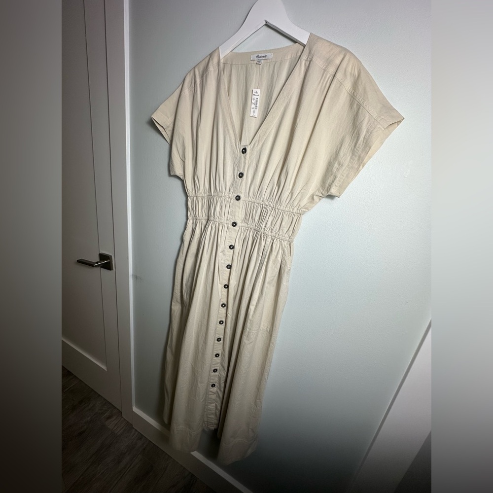 NWT Madewell Poplin Sophia Button-Front Midi  Neutral Dress, NH564, Size Medium - Picture 13 of 16